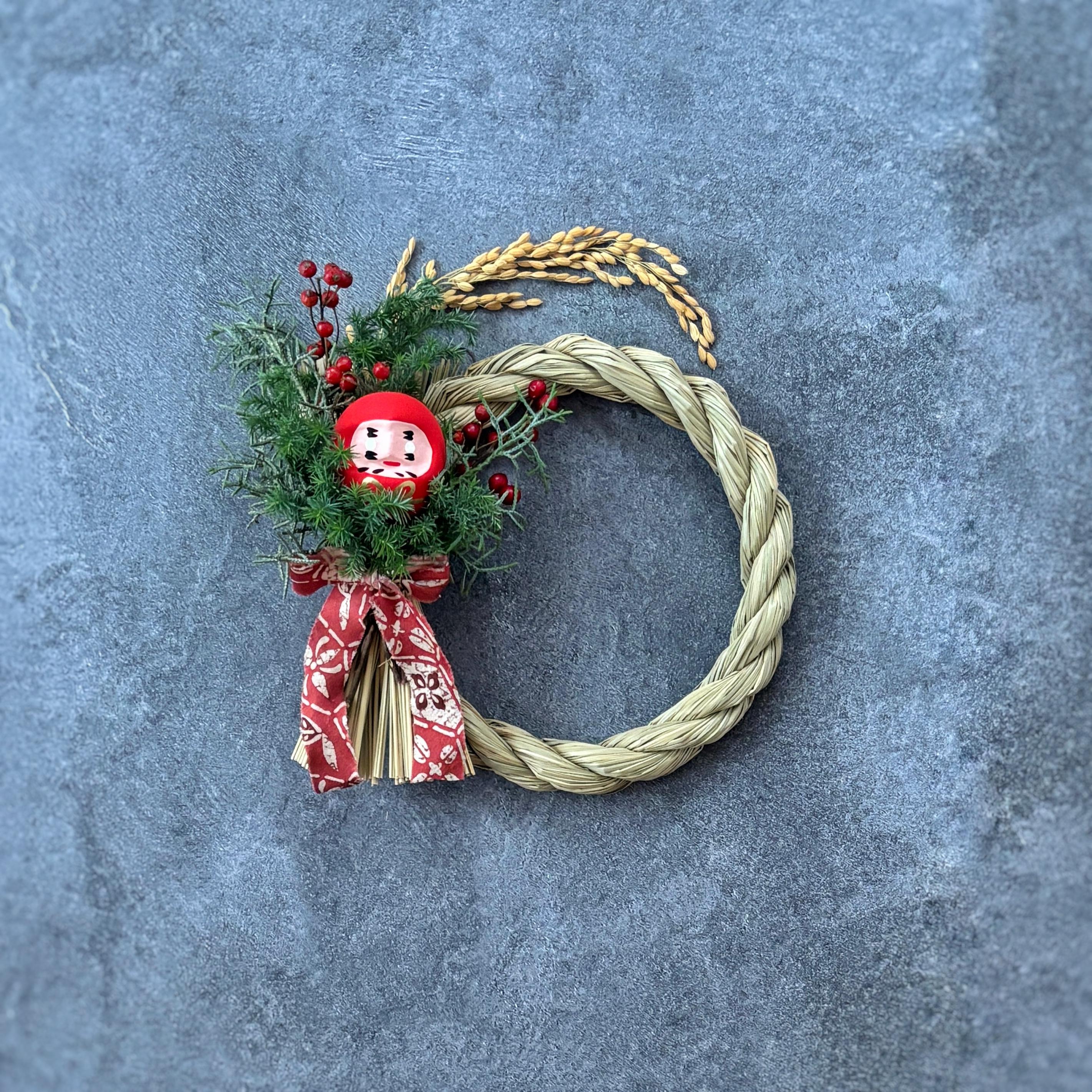 白河だるまのしめ縄リース｜スワッグにして長く飾れます（2way）Mサイズ